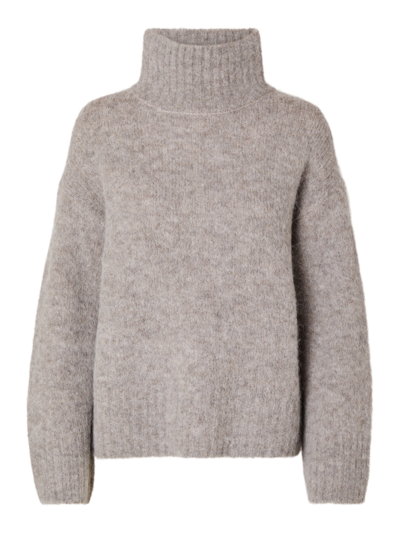 Selected SLFGabella LS Knit High Neck NOOS Steel grey Melange