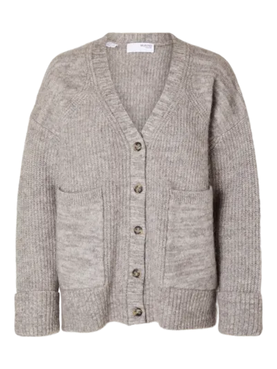 Selected SLFALVA Knit Cardigan Gray/Birch